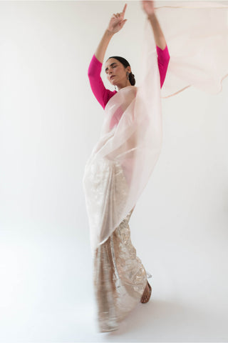 Kapardara-Rose Water Silk Organza Sari-INDIASPOPUP.COM
