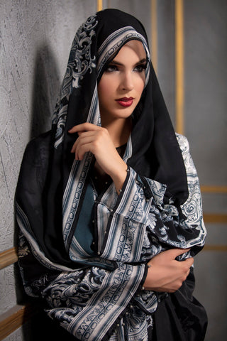 Rajdeep Ranawat-Black & White Kimono Dress With Stole-INDIASPOPUP.COM