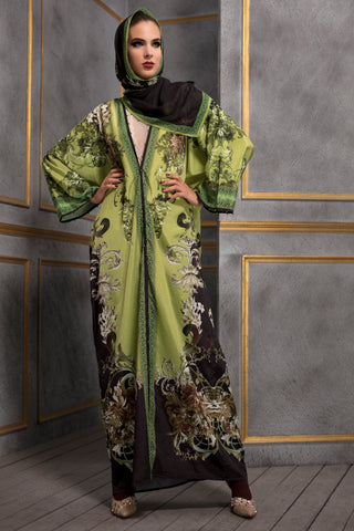 Rajdeep Ranawat-Lime Kimono Dress With Stole-INDIASPOPUP.COM