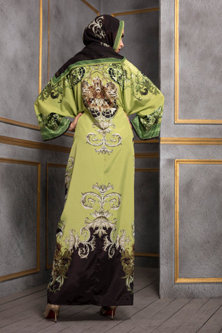 Rajdeep Ranawat-Lime Kimono Dress With Stole-INDIASPOPUP.COM