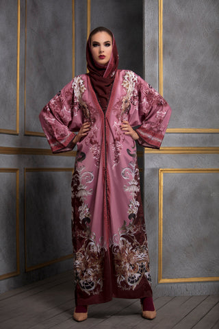 Rajdeep Ranawat-Rasberry Kimono Dress With Stole-INDIASPOPUP.COM