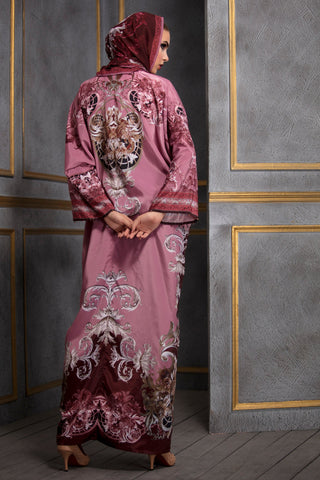 Rajdeep Ranawat-Rasberry Kimono Dress With Stole-INDIASPOPUP.COM