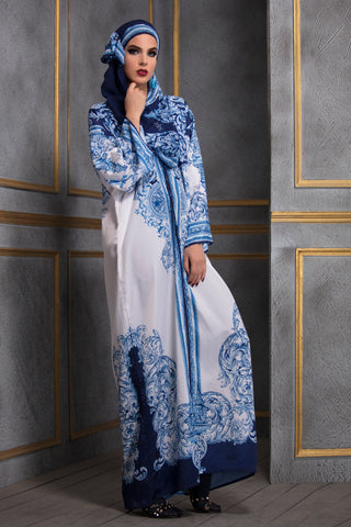Rajdeep Ranawat-Indigo Kimono Dress With Stole-INDIASPOPUP.COM