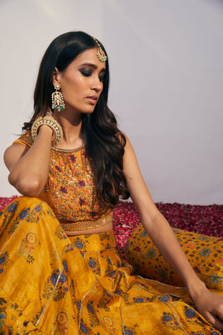 Drishti & Zahabia-Yellow Kali Lehenga Set-INDIASPOPUP.COM
