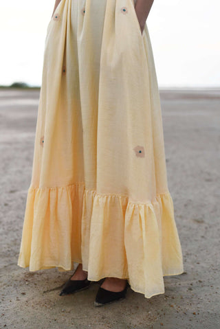 The Loom Art-Pale Yellow Daffodil Shift Dress-INDIASPOPUP.COM