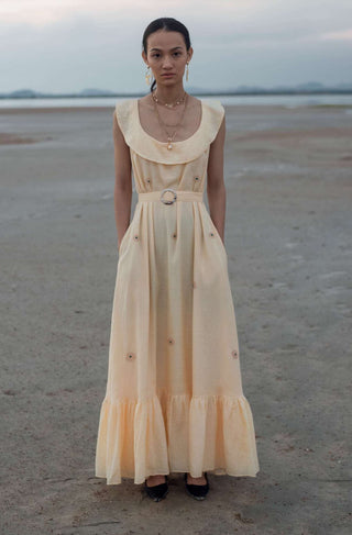The Loom Art-Pale Yellow Daffodil Shift Dress-INDIASPOPUP.COM