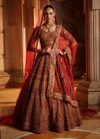 Nitika Gujral-Deep Red Bridal Lehenga Choli Set-INDIASPOPUP.COM
