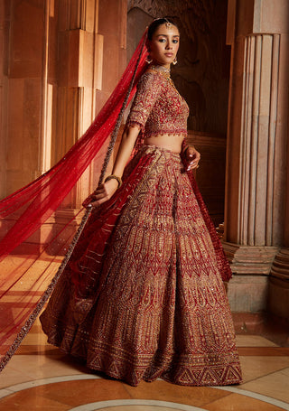 Nitika Gujral-Deep Red Bridal Lehenga Choli Set-INDIASPOPUP.COM