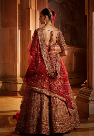 Nitika Gujral-Deep Red Bridal Lehenga Choli Set-INDIASPOPUP.COM