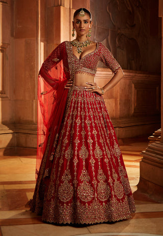 Nitika Gujral-Deep Red Bridal Lehenga Choli Set-INDIASPOPUP.COM