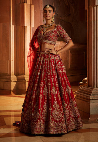 Nitika Gujral-Deep Red Bridal Lehenga Choli Set-INDIASPOPUP.COM