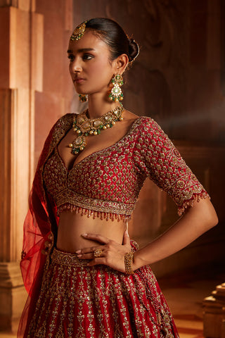 Nitika Gujral-Deep Red Bridal Lehenga Choli Set-INDIASPOPUP.COM
