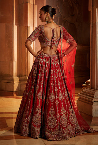 Nitika Gujral-Deep Red Bridal Lehenga Choli Set-INDIASPOPUP.COM
