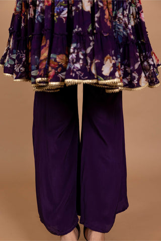 Varun Bahl-Deep Purple Printed Flared Tunic With Sharara-INDIASPOPUP.COM
