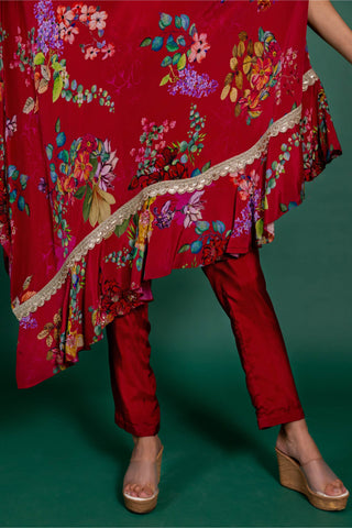 Varun Bahl-Fuchsia Pink Printed Asymmetric Tunic With Pant-INDIASPOPUP.COM