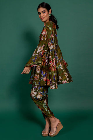 Varun Bahl-Olive Green Printed Tunic With Pants-INDIASPOPUP.COM