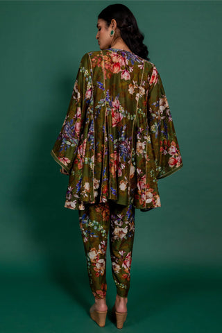 Varun Bahl-Olive Green Printed Tunic With Pants-INDIASPOPUP.COM