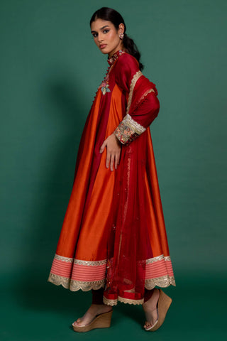 Varun Bahl-Burnt Orange Embroidered Kalidar Kurta Set-INDIASPOPUP.COM