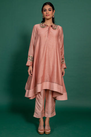 Varun Bahl-Old Rose Flared Tunic With Pants-INDIASPOPUP.COM