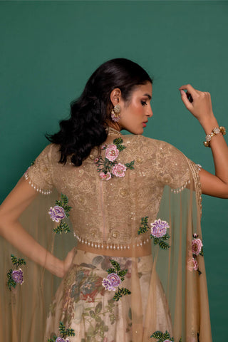 Varun Bahl-Beige Floral Embroidered Lehenga Set-INDIASPOPUP.COM