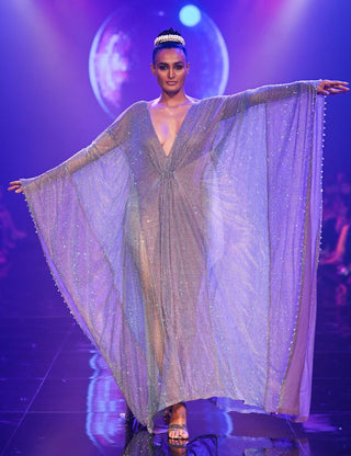 Itrh-Grey And Lilac Embellished Kaftan-INDIASPOPUP.COM