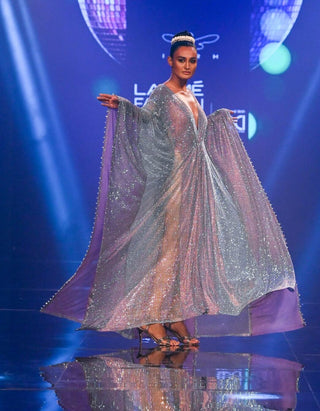 Itrh-Grey And Lilac Embellished Kaftan-INDIASPOPUP.COM