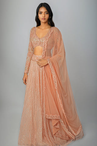 Ritika Mirchandani-Peach Lehenga Set-INDIASPOPUP.COM