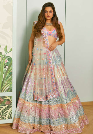 Tamanna Punjabi Kapoor-Green Mirror Embroidered Net Lehenga Set-INDIASPOPUP.COM