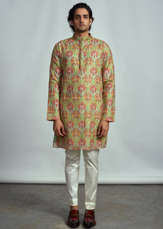 Arjun Kilachand-Mint Green Floral Kurta-INDIASPOPUP.COM