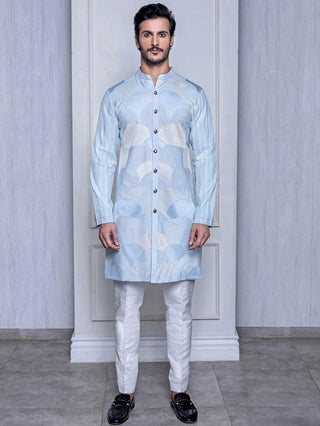 Arjun Kilachand-Frozen Blue Tussar Silk Kurta-INDIASPOPUP.COM