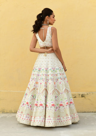 Chamee And Palak-Hope White Silk Embroidered Lehenga Set-INDIASPOPUP.COM