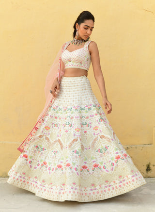 Chamee And Palak-Hope White Silk Embroidered Lehenga Set-INDIASPOPUP.COM