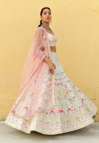 Chamee And Palak-Hope White Silk Embroidered Lehenga Set-INDIASPOPUP.COM
