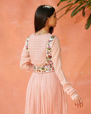 Aman Takyar-Light Pink Gathered Dress With Pants-INDIASPOPUP.COM