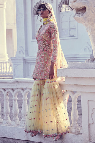 Tamanna Punjabi Kapoor-Yellow Embellished Sharara Set-INDIASPOPUP.COM