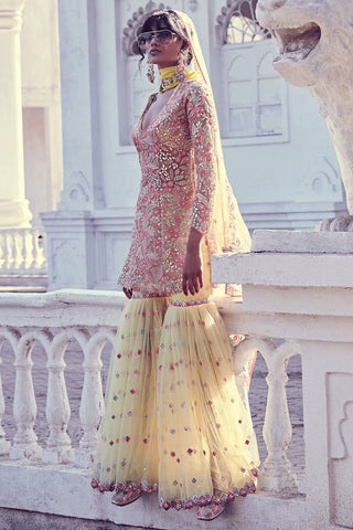 Tamanna Punjabi Kapoor-Yellow Embellished Sharara Set-INDIASPOPUP.COM