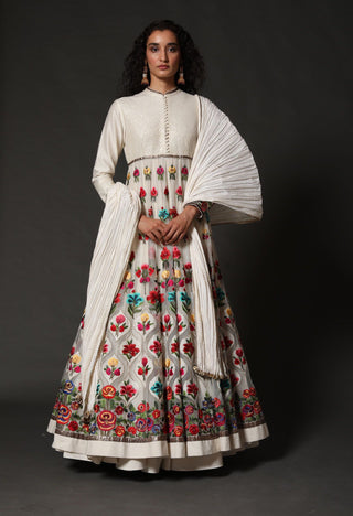 Rohit Bal-Ivory Organza Silk Anarkali Set-INDIASPOPUP.COM