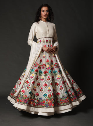 Rohit Bal-Ivory Organza Silk Anarkali Set-INDIASPOPUP.COM