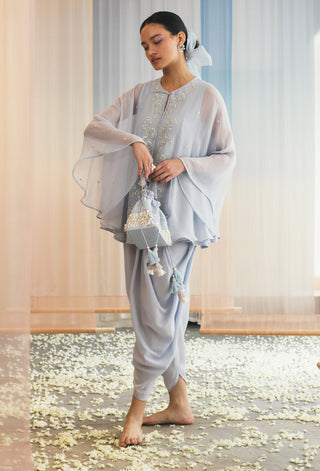 Madsam Tinzin-Misty Blue Short Kurta With Pants-INDIASPOPUP.COM