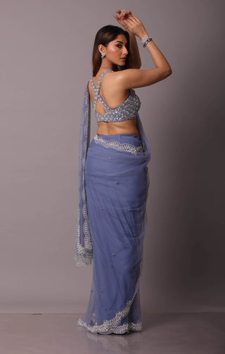 Disha Patil-Periwinkle Blue Draped Sari With Blouse-INDIASPOPUP.COM