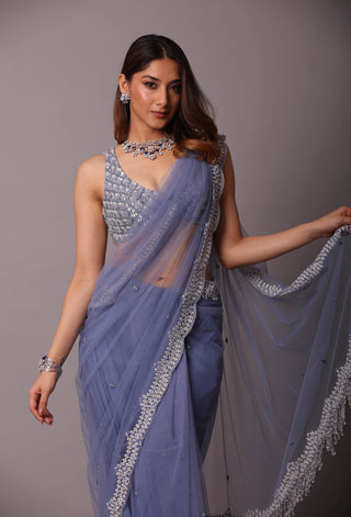 Disha Patil-Periwinkle Blue Draped Sari With Blouse-INDIASPOPUP.COM