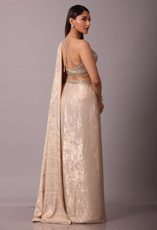 Disha Patil-Gold Shimmer Sari Set-INDIASPOPUP.COM