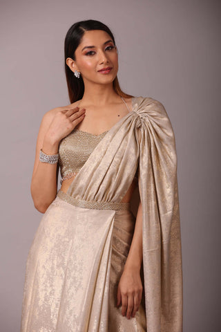 Disha Patil-Gold Shimmer Sari Set-INDIASPOPUP.COM
