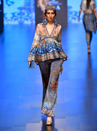 Rajdeep Ranawat-Grey & Indigo Short Tunic With Pants-INDIASPOPUP.COM