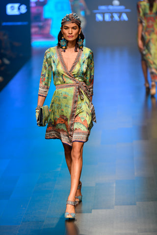 Rajdeep Ranawat-Lime Wrap Dress With Waist Tie Belt-INDIASPOPUP.COM