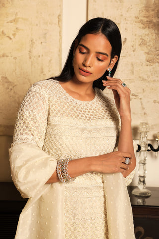 Niharika Kamani-Ivory Kurti & Lehenga With Bustier-INDIASPOPUP.COM