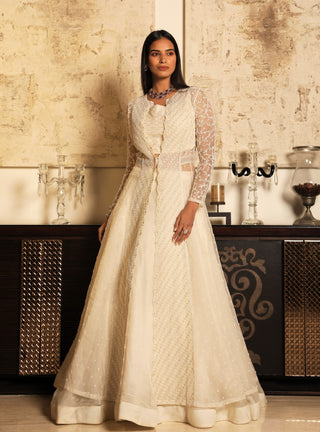 Niharika Kamani-Ivory Jacket & Bustier With Lehenga-INDIASPOPUP.COM