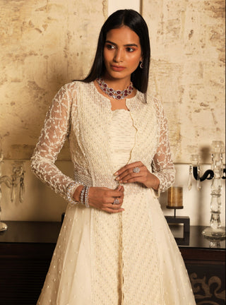 Niharika Kamani-Ivory Jacket & Bustier With Lehenga-INDIASPOPUP.COM