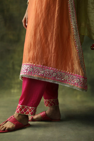 Begum Pret-Burnt Orange Dia Kurta Set-INDIASPOPUP.COM