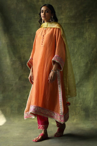 Begum Pret-Burnt Orange Dia Kurta Set-INDIASPOPUP.COM